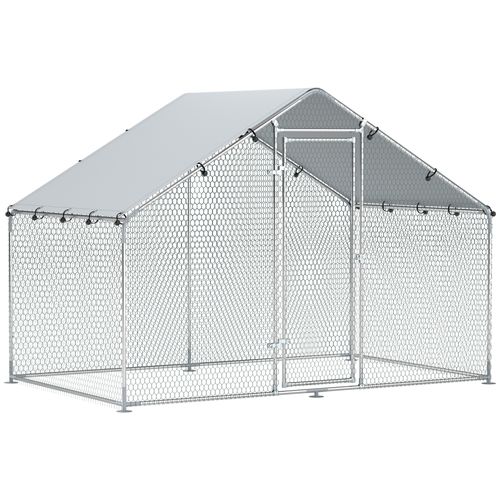 Poulailler En Acier Galvanisé 3x1,7x1,9 M Avec Toit Étanche Et Anti-uv, Argent