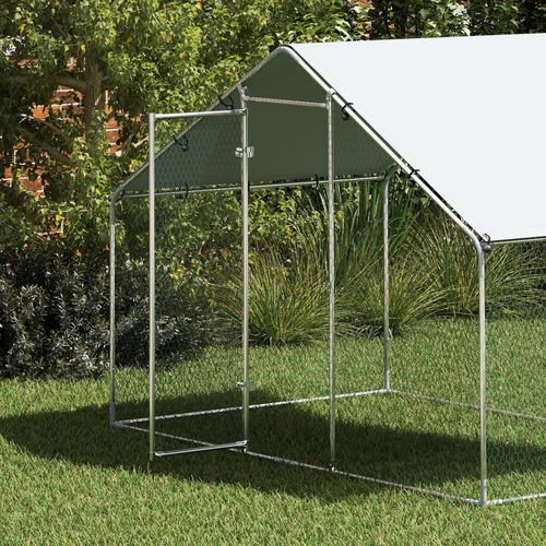 Poulailler En Acier Galvanisé 3x1,7x1,9 M Avec Toit Étanche Et Anti-uv, Argent