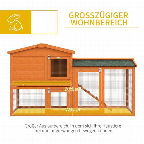 Enclos à Lapins En Bois De Sapin, Double Étage, Avec Aire De Libre, 150x45x85 Cm, Orange