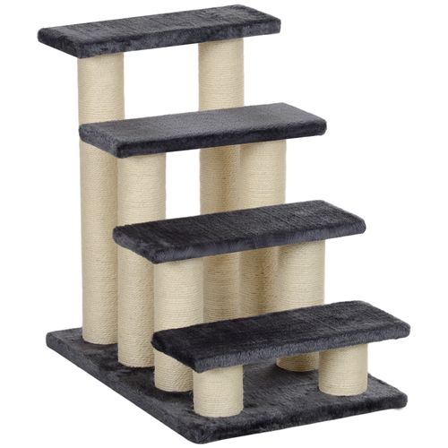 Escalier Pour Chien Et Chat 4 Marches, Tissu Peluche Doux, Gris, 60x40,5x59cm