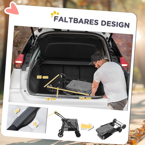 Chariot Pour Chien Pliable En Tissu Oxford Avec Coussin Pour Chiens Et Chats Jusqu'à 20 Kg,gris-noir