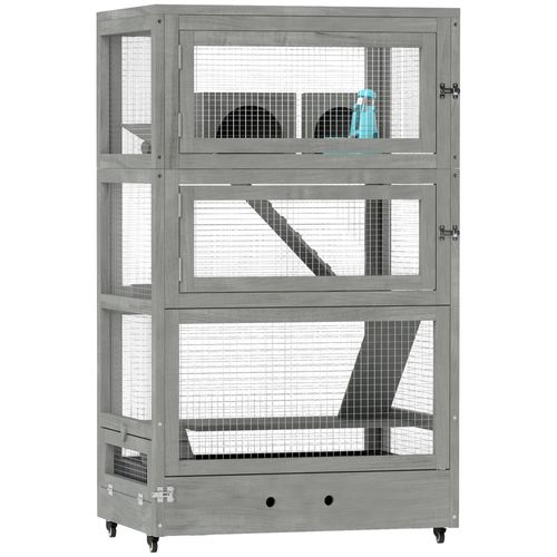 Cage Pour Hamster Nain En Bois, Avec Maison, Bascule, Plateforme, 4 Niveaux, Gris
