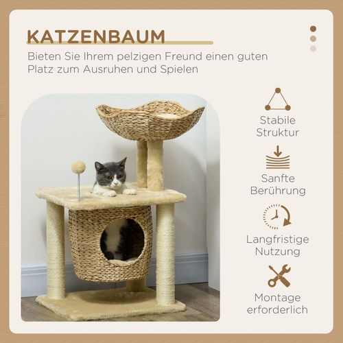 Griffoir Pour Chat En Tissu, Arbre à Chat Avec Niche Et Balle De Jeu, Beige