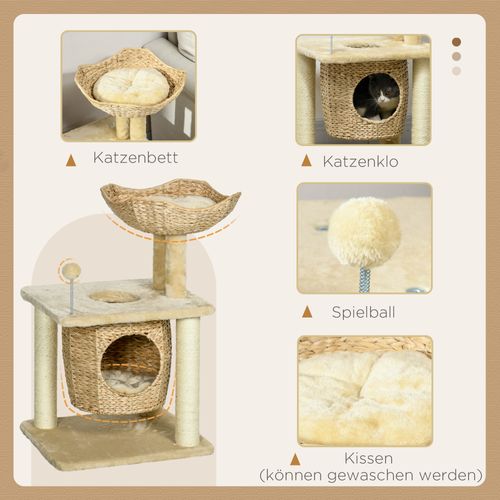 Griffoir Pour Chat En Tissu, Arbre à Chat Avec Niche Et Balle De Jeu, Beige