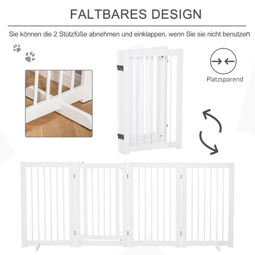 Barrière Pour Chien En Bois Pliable, Freestanding Avec Porte, 4 Éléments, Blanc