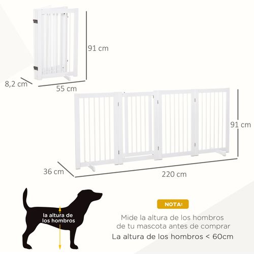 Barrière Pour Chien En Bois Pliable, Freestanding Avec Porte, 4 Éléments, Blanc