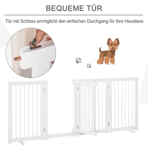 Barrière Pour Chien En Bois Pliable, Freestanding Avec Porte, 4 Éléments, Blanc