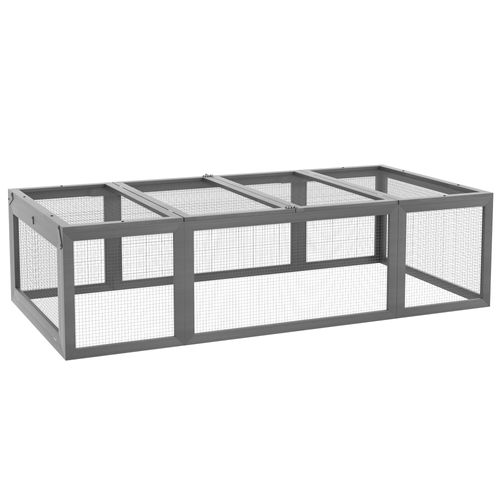 Cage Pour Lapin En Bois De Sapin, Hiver, Toit Ouvrant, 180x90x48 Cm, Gris