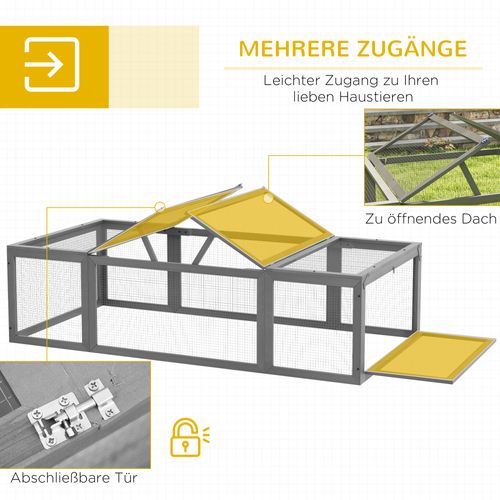 Cage Pour Lapin En Bois De Sapin, Hiver, Toit Ouvrant, 180x90x48 Cm, Gris