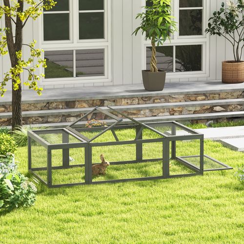 Cage Pour Lapin En Bois De Sapin, Hiver, Toit Ouvrant, 180x90x48 Cm, Gris