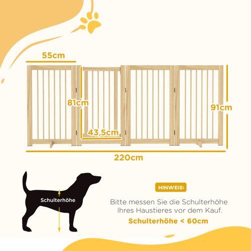 Barrière Pour Chien En Bois 4 Pièces,220 X 91 Cm, Pliable Avec Porte,autoportrait,2 Pieds De Support