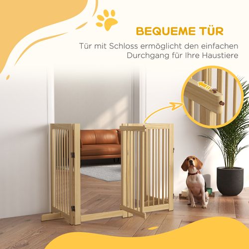 Barrière Pour Chien En Bois 4 Pièces,220 X 91 Cm, Pliable Avec Porte,autoportrait,2 Pieds De Support