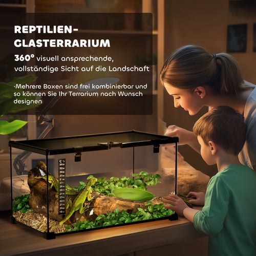 Terrarium En Verre Pour Reptiles Avec Thermomètre 50 X 30 X 25 Cm