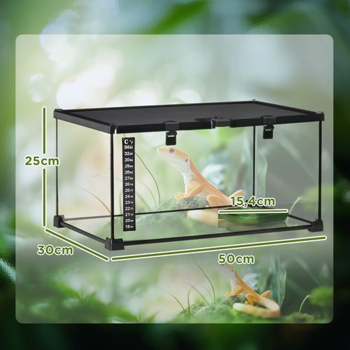 Terrarium En Verre Pour Reptiles Avec Thermomètre 50 X 30 X 25 Cm