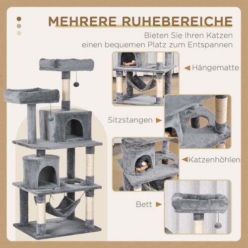 Arbre à Chat En Bois Avec Coussins Et Poteaux En Sisal, 60x50x145cm Pour Chats Actifs