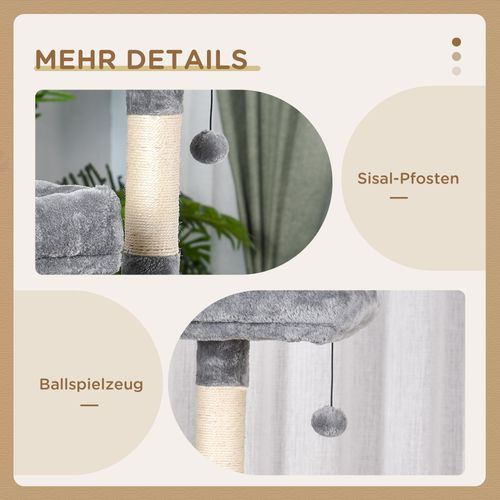 Arbre à Chat En Bois Avec Coussins Et Poteaux En Sisal, 60x50x145cm Pour Chats Actifs