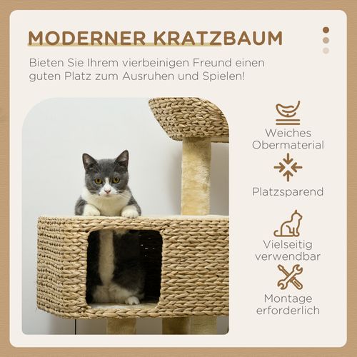 Arbre à Chat Sisal Avec 2 Plateformes Et Balle De Jeu Pour Chats Jusqu'à 6 Kg, Beige