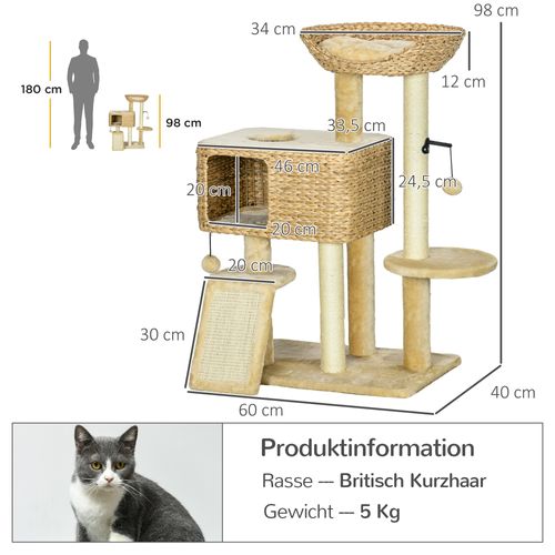 Arbre à Chat Sisal Avec 2 Plateformes Et Balle De Jeu Pour Chats Jusqu'à 6 Kg, Beige