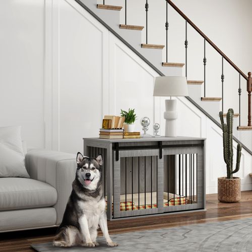 Cage Pour Chien En Métal, Verrouillable, Avec Porte Coulissante, Gris, 98 X 58 X 61 Cm