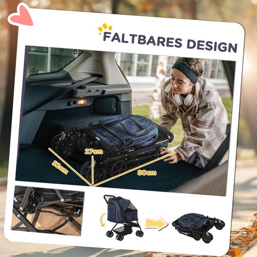 Chariot Pour Animaux Oxford Pliable Léger 76,5x52x95cm Pour Petits Chiens Et Chats, Bleu