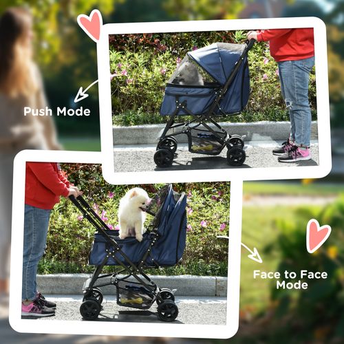 Chariot Pour Animaux Oxford Pliable Léger 76,5x52x95cm Pour Petits Chiens Et Chats, Bleu