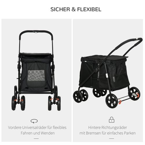 Chariot Pour Chien 3-en-1 Oxford Avec Réflecteurs, Pour Petits Chiens Jusqu'à 10 Kg, Gris