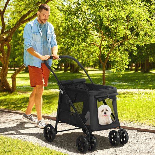 Chariot Pour Chien 3-en-1 Oxford Avec Réflecteurs, Pour Petits Chiens Jusqu'à 10 Kg, Gris