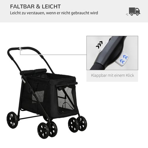 Chariot Pour Chien 3-en-1 Oxford Avec Réflecteurs, Pour Petits Chiens Jusqu'à 10 Kg, Gris