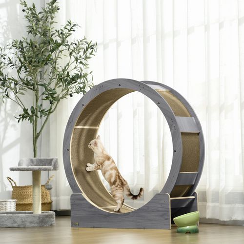 Roulette Pour Chats En Bois Avec Frein Et Griffoir, Gris