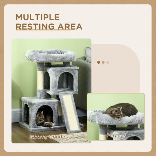 Arbre à Chat En Sisal, Avec Poteaux à Gratter, Pour Chats Jusqu'à 30 Kg, Gris Clair, 59x39x83cm