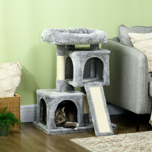 Arbre à Chat En Sisal, Avec Poteaux à Gratter, Pour Chats Jusqu'à 30 Kg, Gris Clair, 59x39x83cm