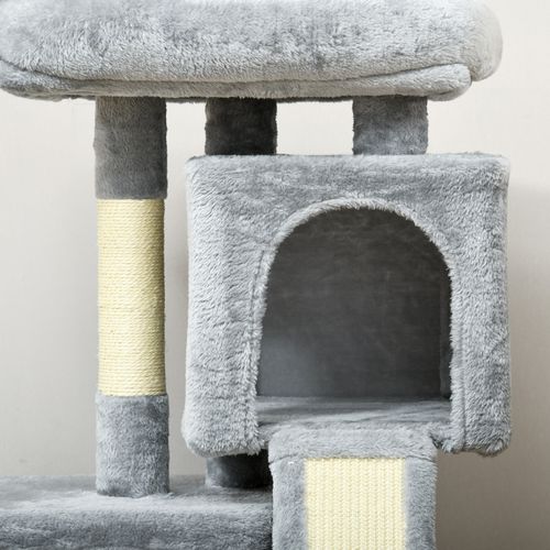 Arbre à Chat En Sisal, Avec Poteaux à Gratter, Pour Chats Jusqu'à 30 Kg, Gris Clair, 59x39x83cm