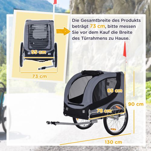 Remorque à Vélo Pour Chien, Polyester, Sécurisé Pour Sorties, Gris Noir 130x73x90cm