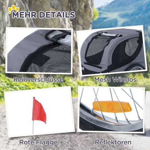 Remorque à Vélo Pour Chien, Polyester, Sécurisé Pour Sorties, Gris Noir 130x73x90cm