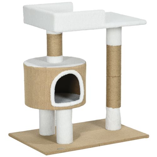 Arbre à Chat 79 Cm En Jute Avec Niche Et Plate-forme Pour Chats Jusqu'à 8 Kg, Brun/blanc