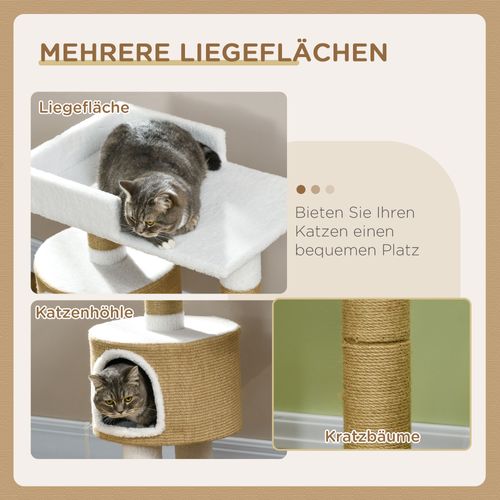 Arbre à Chat 79 Cm En Jute Avec Niche Et Plate-forme Pour Chats Jusqu'à 8 Kg, Brun/blanc