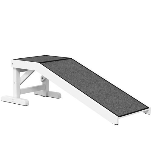 Rampe Pour Animaux En Bois De Pin Avec Tapis Antidérapant, Blanche Et Grise
