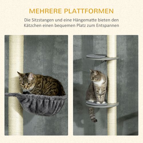 Arbre à Chat Hauteur Réglable En Sisal Avec Plateforme Et Hamac, Gris Crème
