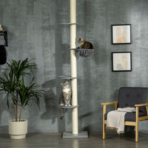 Arbre à Chat Hauteur Réglable En Sisal Avec Plateforme Et Hamac, Gris Crème