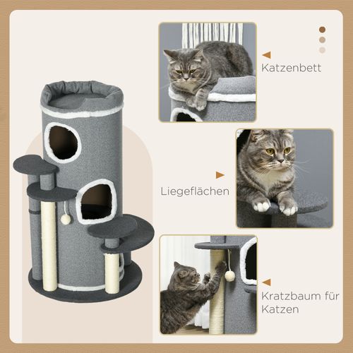 Tonne à Jeu Pour Chat 99 Cm En Tissu Avec Coussin, Balles Et Plateformes, Gris