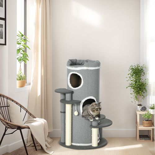 Tonne à Jeu Pour Chat 99 Cm En Tissu Avec Coussin, Balles Et Plateformes, Gris