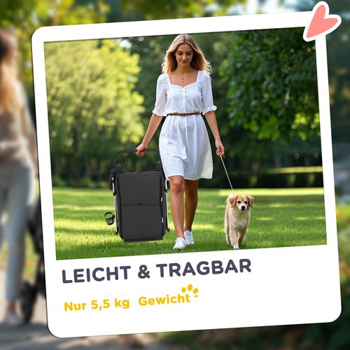 Poussette Pour Animaux En Aluminium Pliable Avec Coussin, Fenêtres En Maille, Gris