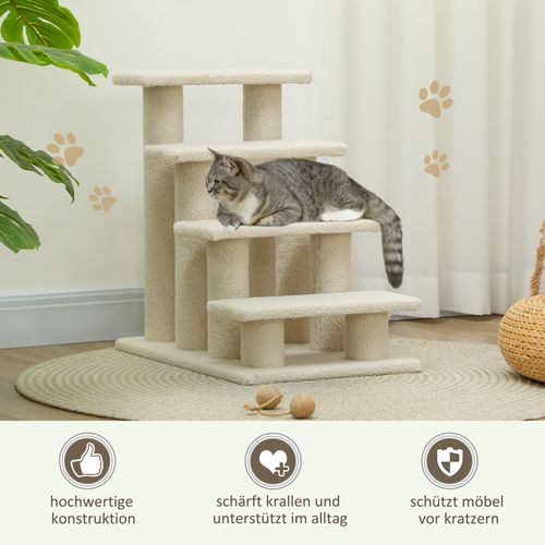 Escalier Pour Chiens Et Chats En Peluche, 4 Marches, Idéal Pour Animaux Âgés, Beige