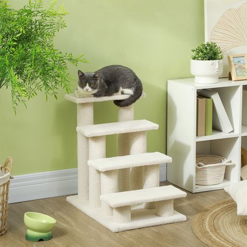 Escalier Pour Chiens Et Chats En Peluche, 4 Marches, Idéal Pour Animaux Âgés, Beige