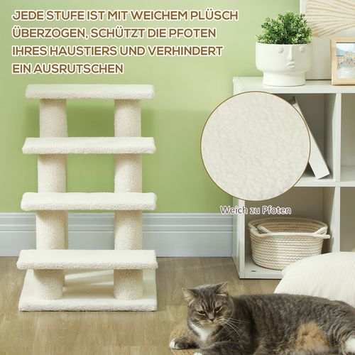 Escalier Pour Chiens Et Chats En Peluche, 4 Marches, Idéal Pour Animaux Âgés, Beige