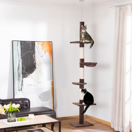 Arbre à Chat En Sisal Réglable En Hauteur, Robuste Avec Piliers En Sisal, Brun, 40 X 34 X 230-260 Cm