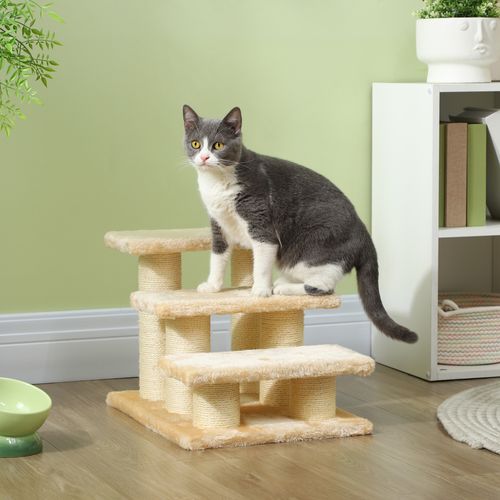 Escalier Pour Chats En Peluche Avec Hauteur De Marche De 11 Cm, Crème