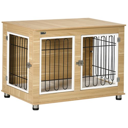 Cage à Chien En Chêne Avec Table, Double Portes, Coussin, Intérieur Et Extérieur