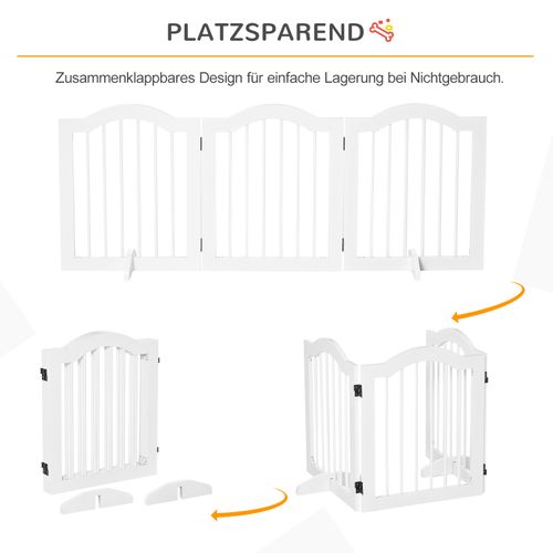 Barrière Pour Chiens Mdf Pliable En Trois Parties Avec Pieds De Support, Blanc