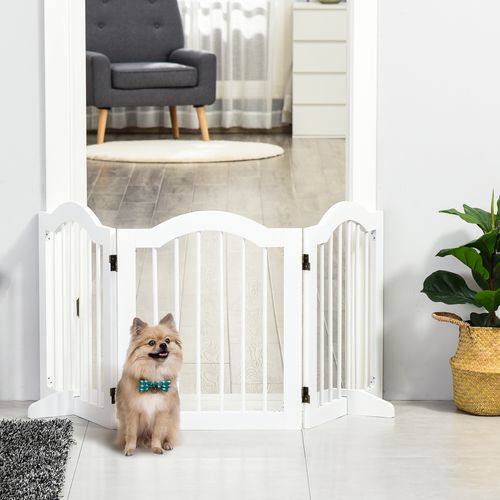 Barrière Pour Chiens Mdf Pliable En Trois Parties Avec Pieds De Support, Blanc